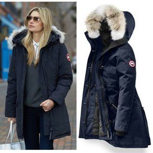 Canada Goose Rossclair Fur-Trim Hooded 625 Fill Down Parka Coat 2580L Navy Large